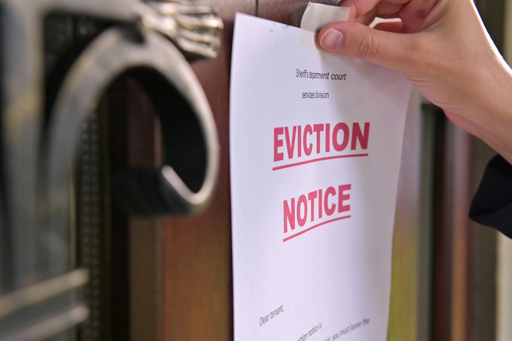 photo of an eviction notice posted on a door